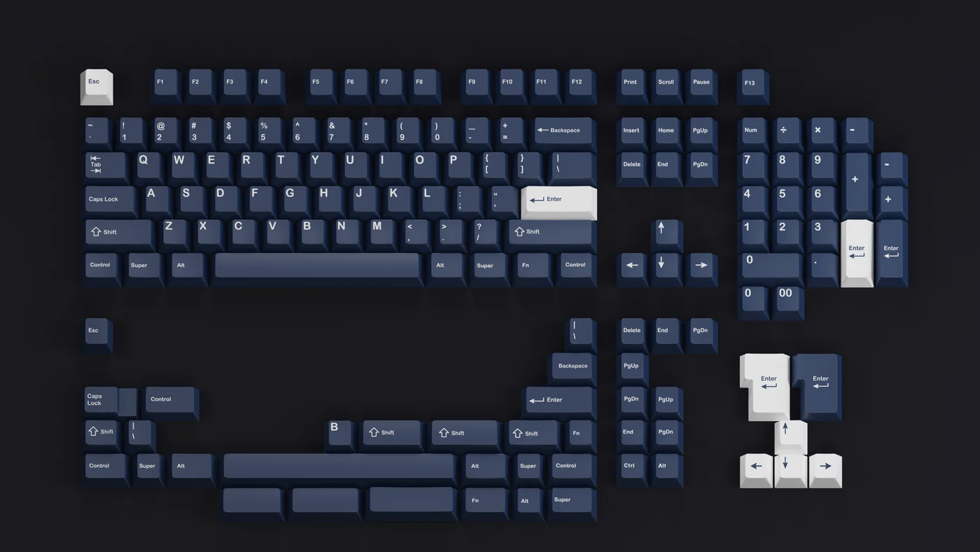 Official render of kfaPBT White on Navy keycaps